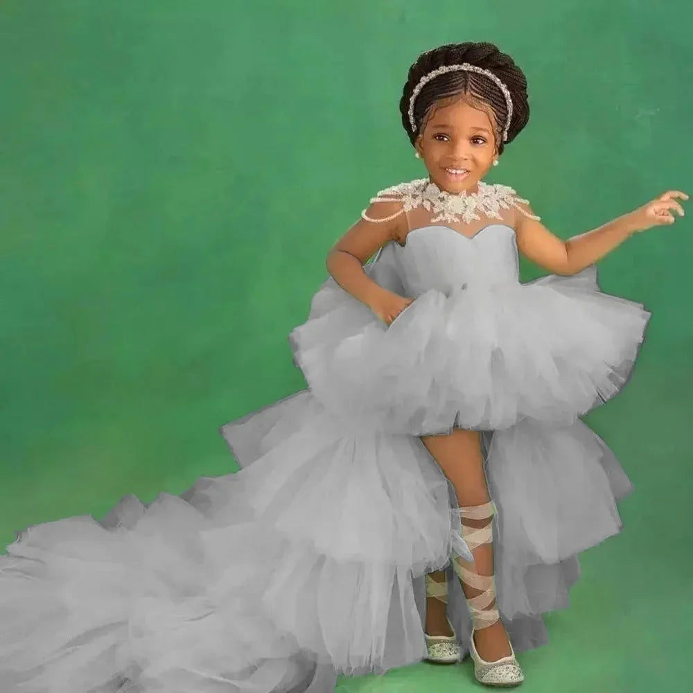 Little Girls Mint Green Tiered High-Low First Communion Gown