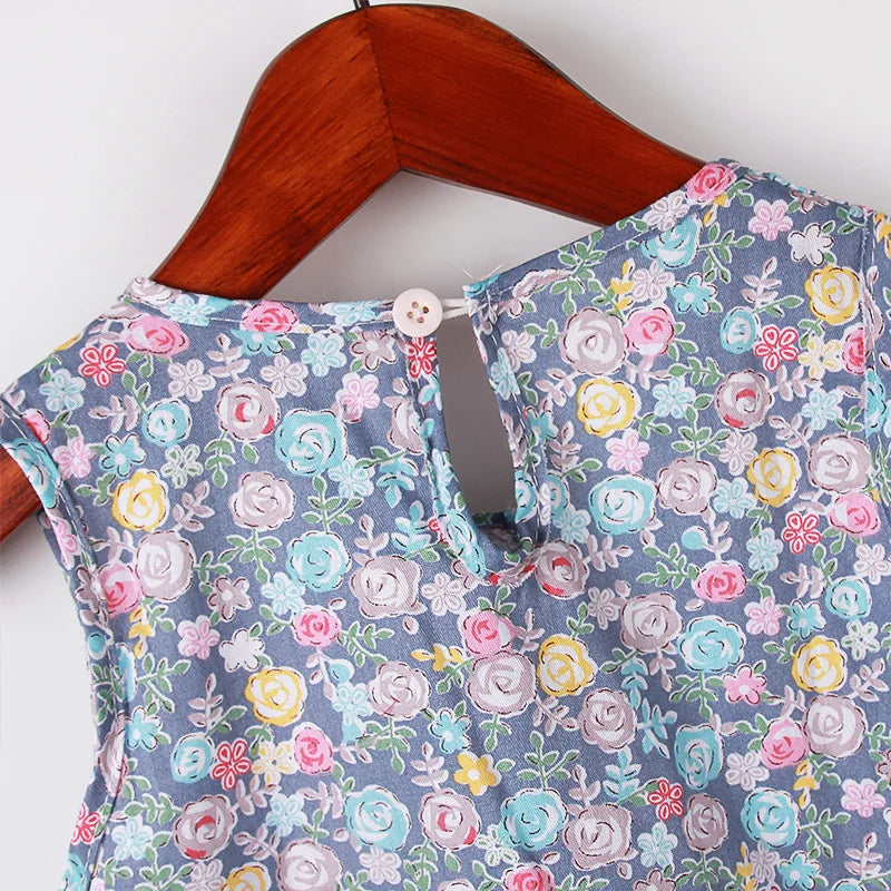 Sleeveless Printed Cotton Casual Dresses For Girls childrensterritory