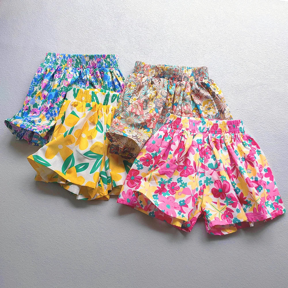 Kids Girls Floral Wide-Leg Beach Shorts for Summer childrensterritory