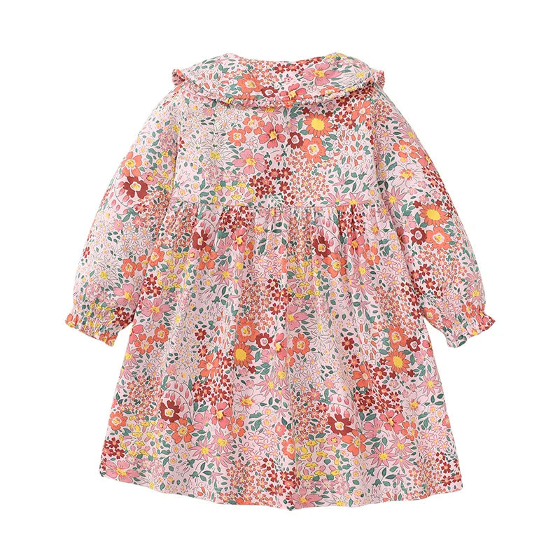 Kids Girls Soft Cotton Long Sleeve Printed Floral Birthday Dresses childrensterritory