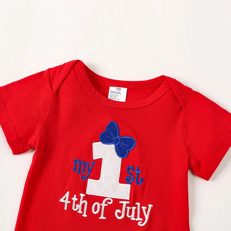 Letter Print Independence Day Infant Girl Outfit Set
