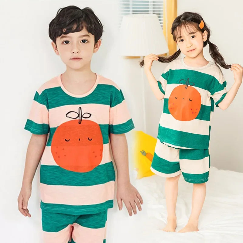 Kids Cartoon Print Short Sleeves Summer Pajamas Sets childrensterritory