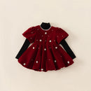 LIttle Girls' Pearl Design Thick Warm Fleece Party Dresses childrensterritory