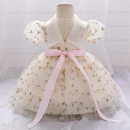 First Communion Dress with Flower Embroidery For Little Girl