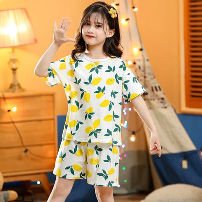 Kids Cartoon Print Short Sleeves Summer Pajamas Sets childrensterritory