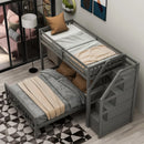 L-Shaped Twin-Over Bunk Bed with Ladder and 3 Storage Grids childrensterritory
