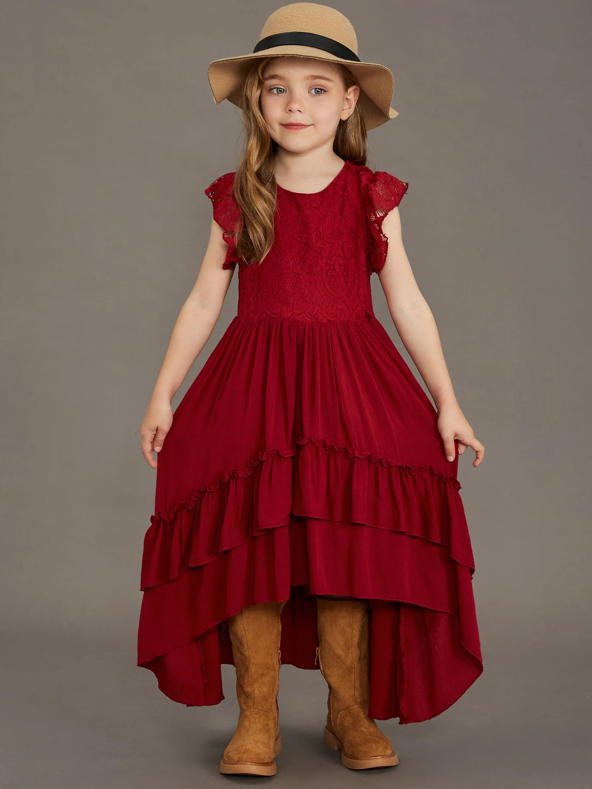 Kids Girls Stylish Lace Design Cotton Bohemia Long Dresses childrensterritory