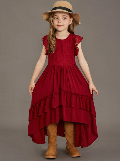 Kids Girls Stylish Lace Design Cotton Bohemia Long Dresses childrensterritory