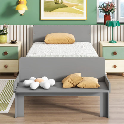 Easy-to-Assemble Twin Bed with Footboard Bench for Kids childrensterritory