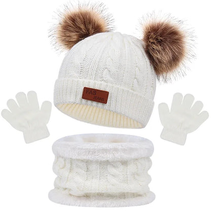 Toddler 3Pcs Cute Pompom Knitted Hats Scarf Gloves Set childrensterritory