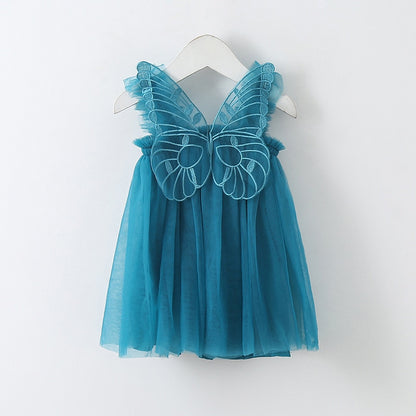 Baby Girl Sleeveless Tulle Birthday Party Dresses with Butterfly Wings childrensterritory