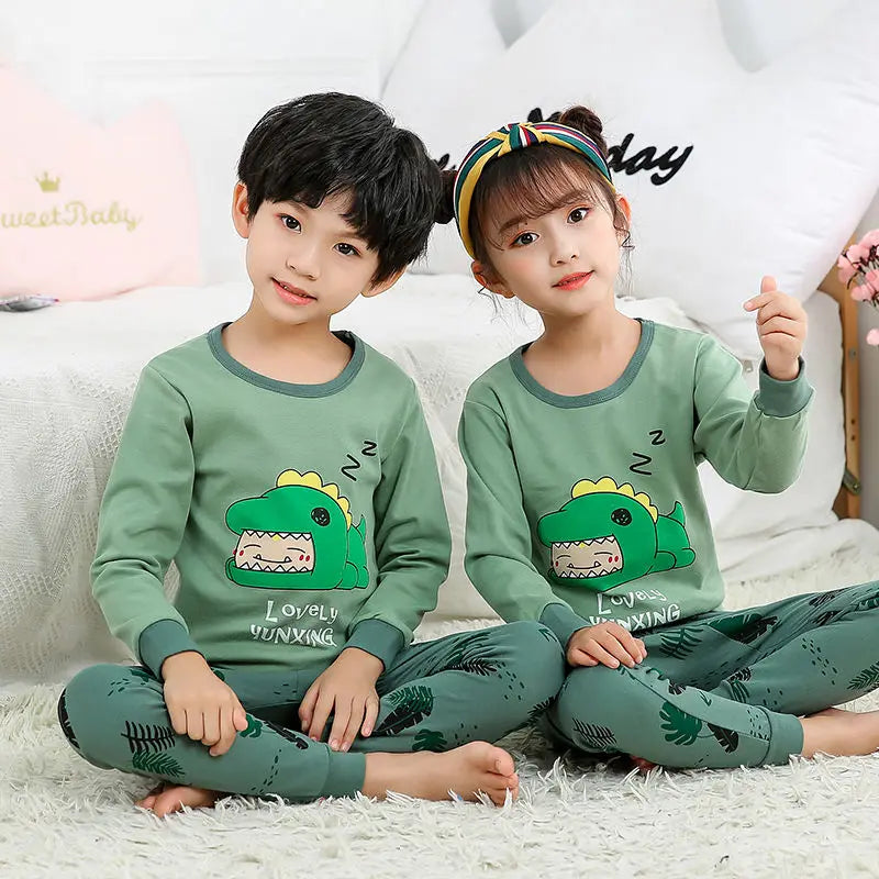 Long Sleeve Cartoon Design Kids Winter Warm Pajamas Sets childrensterritory
