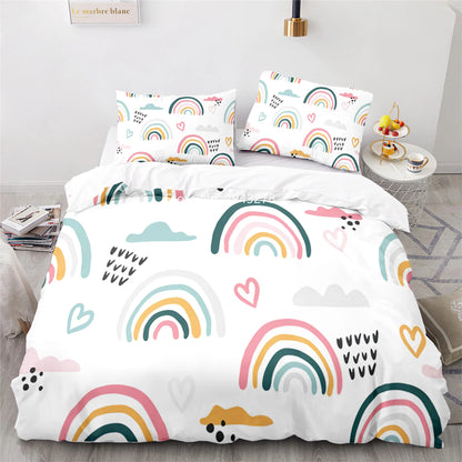 Rainbow Print Lovely Duvet Cover Pillowcase Kids Bedding Set