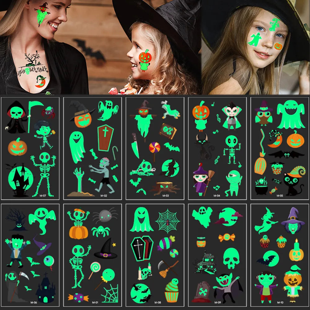Cute Funny 10Pcs Luminous Halloween Tattoo Stickers childrensterritory