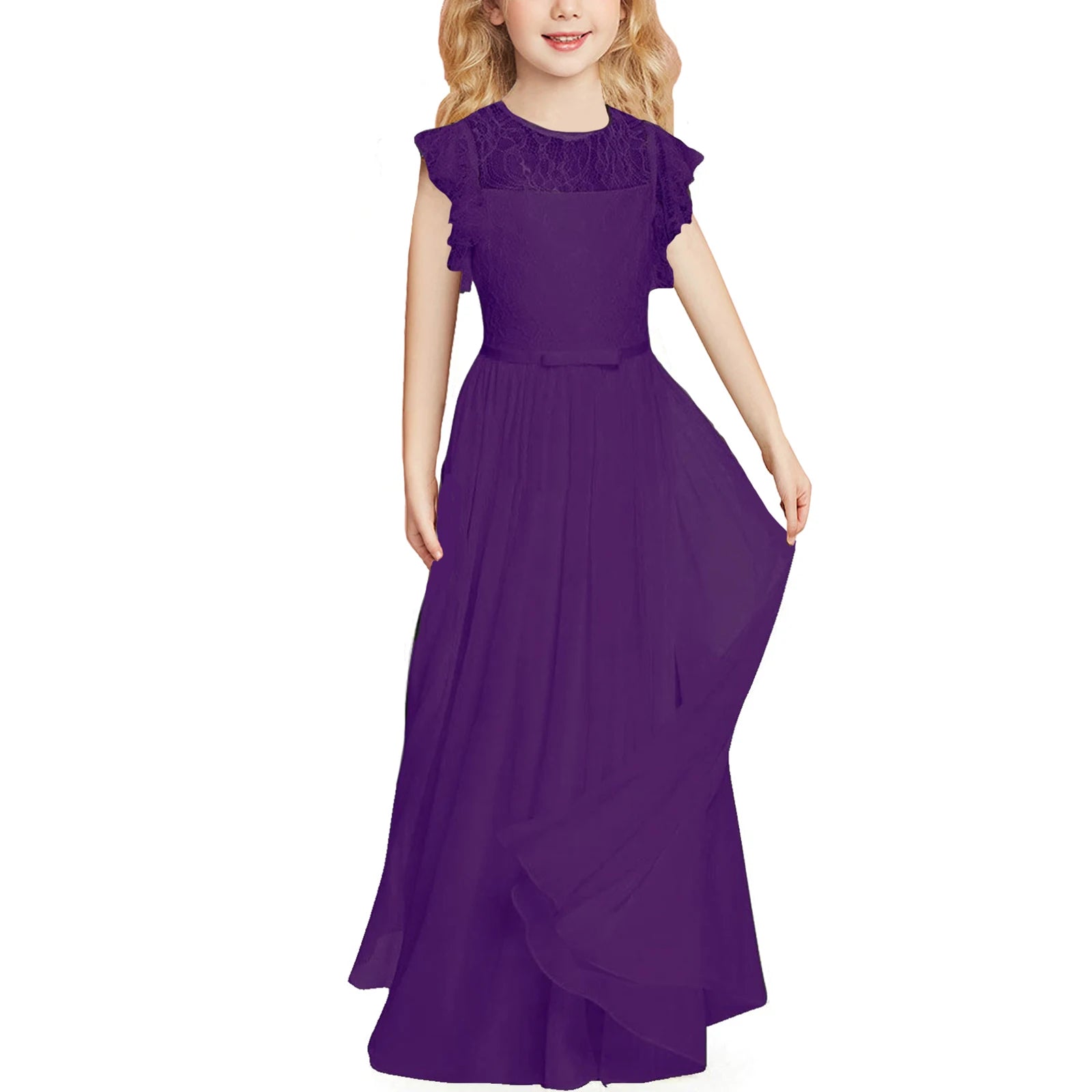 Lace Design Floor Length Girls Pageant Gowns