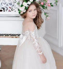Lace Appliques Sheer Neck Design Flower Girl Dress childrensterritory