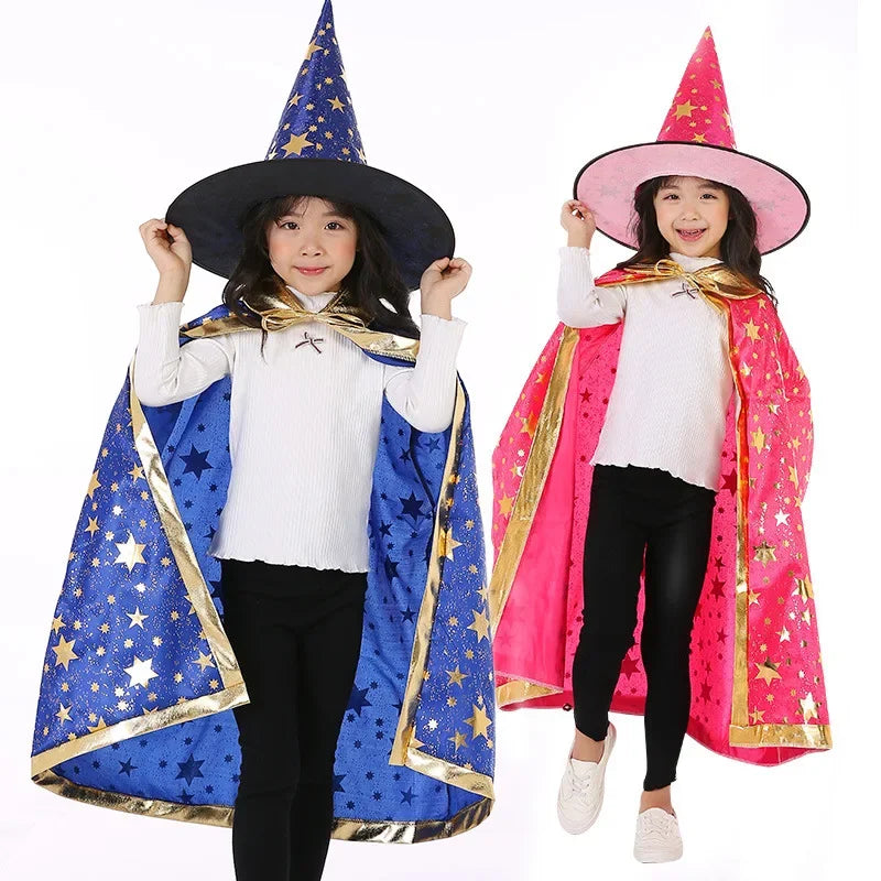Kids Black Purple Red Carnival Cloak with Witch Hat