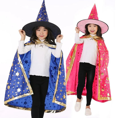 Kids Black Purple Red Carnival Cloak with Witch Hat