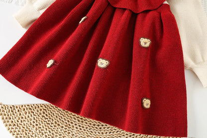Girls’ Elegant Bow Design Long-Sleeve Warm Dresses childrensterritory