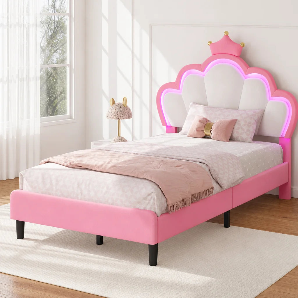 Modern Design Twin Bed for Kids with Crown-Shaped Headboard