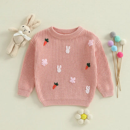 Baby Girls Cartoon Embroidery Knitted Easter Sweater childrensterritory