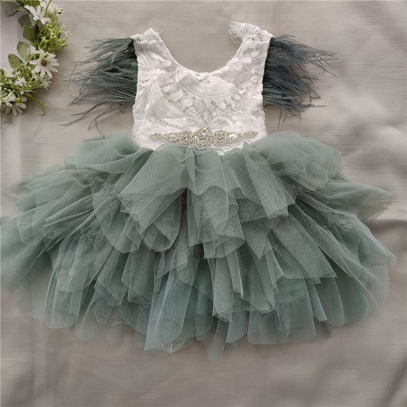 Baby/Kids Girl Tutu Lace Birthday Party Dress with Sashes childrensterritory
