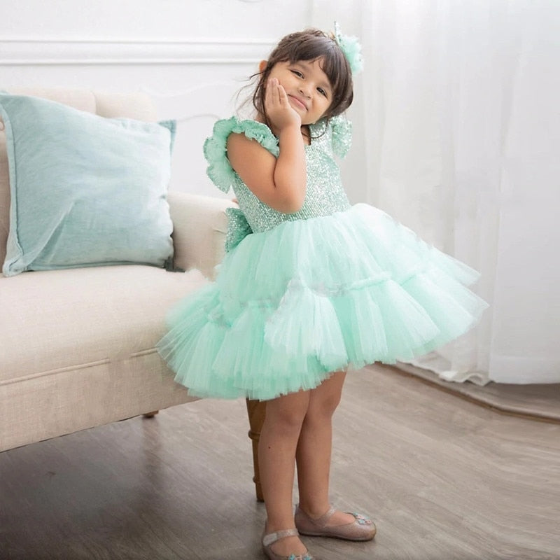Sleeveless Knee Length Sequined Flower Girl Birthday Dress childrensterritory