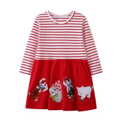 Animals Cartoon Embroidered Design Casual Dresses for Girls childrensterritory