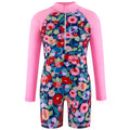 Unicorn and Floral Print Little Girls Zipper Swimsuits