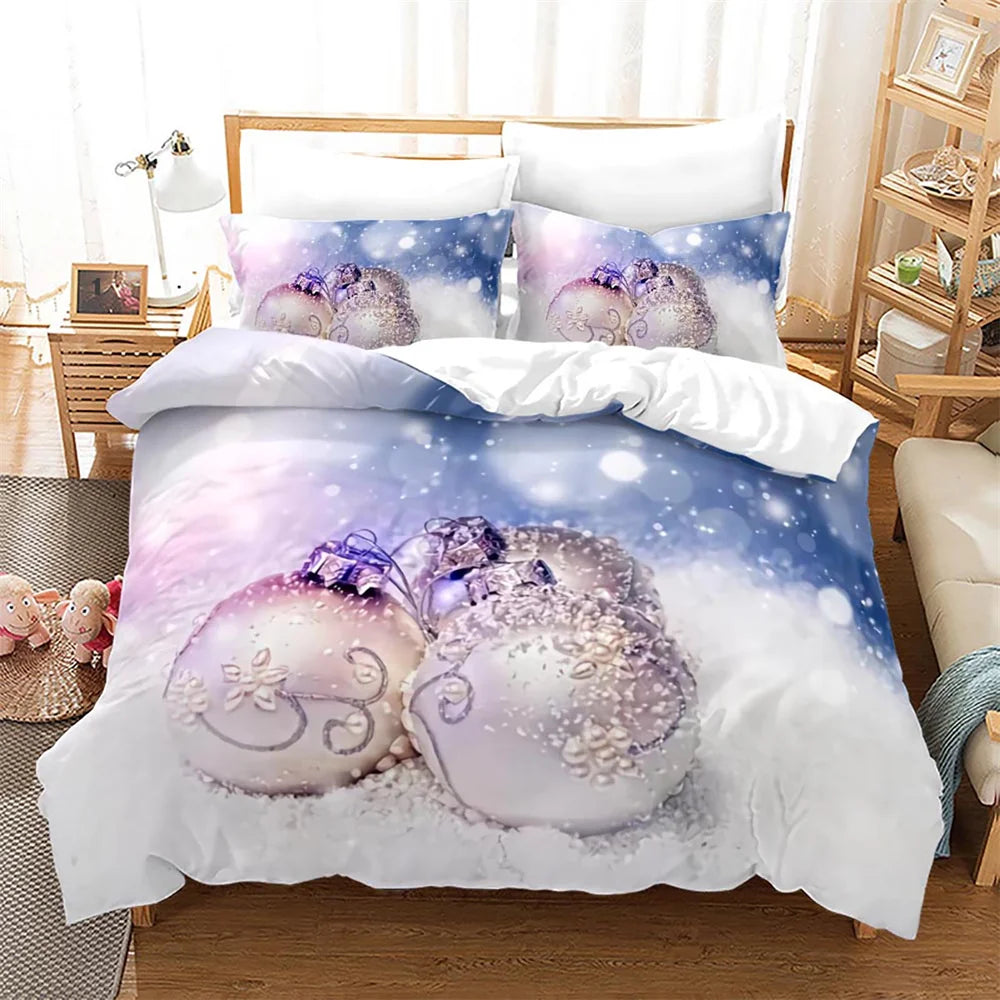 Snowflake Bells Pattern Christmas Duvet Cover Set for Kids Bed childrensterritory