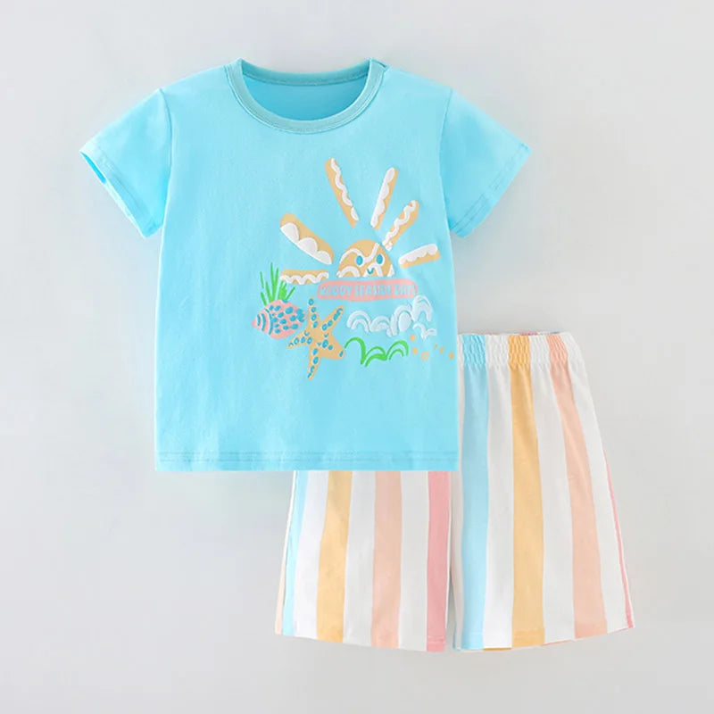 Little Girls 2pcs Cartoon Print Cotton Clothing Set for Summer childrensterritory