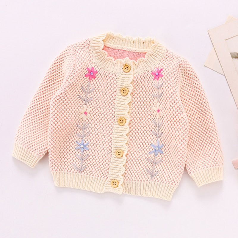 Infant Girls Long Sleeve Embroidery Knitted Cardigan childrensterritory