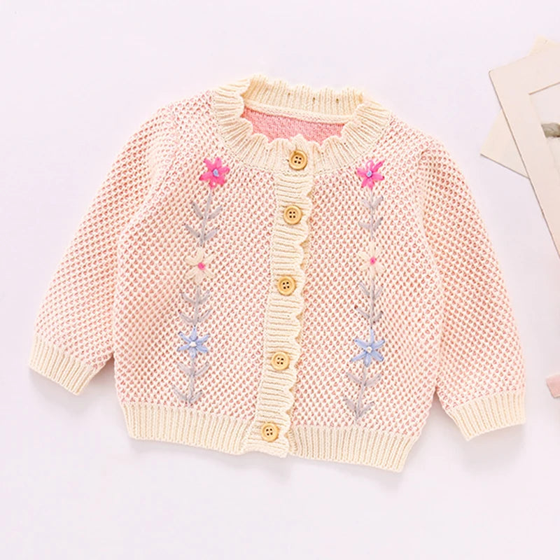 Baby Girls Handmade Floral Design Knitted Sweaters