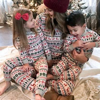 Cartoon Deer and Tree Print Family Matching Christmas Pajamas Sets
