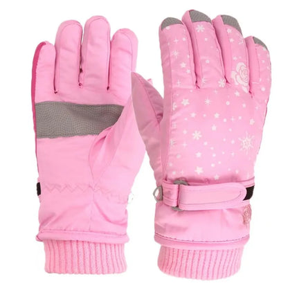 Kids Girls Thicken Warm Waterproof Skiing Gloves