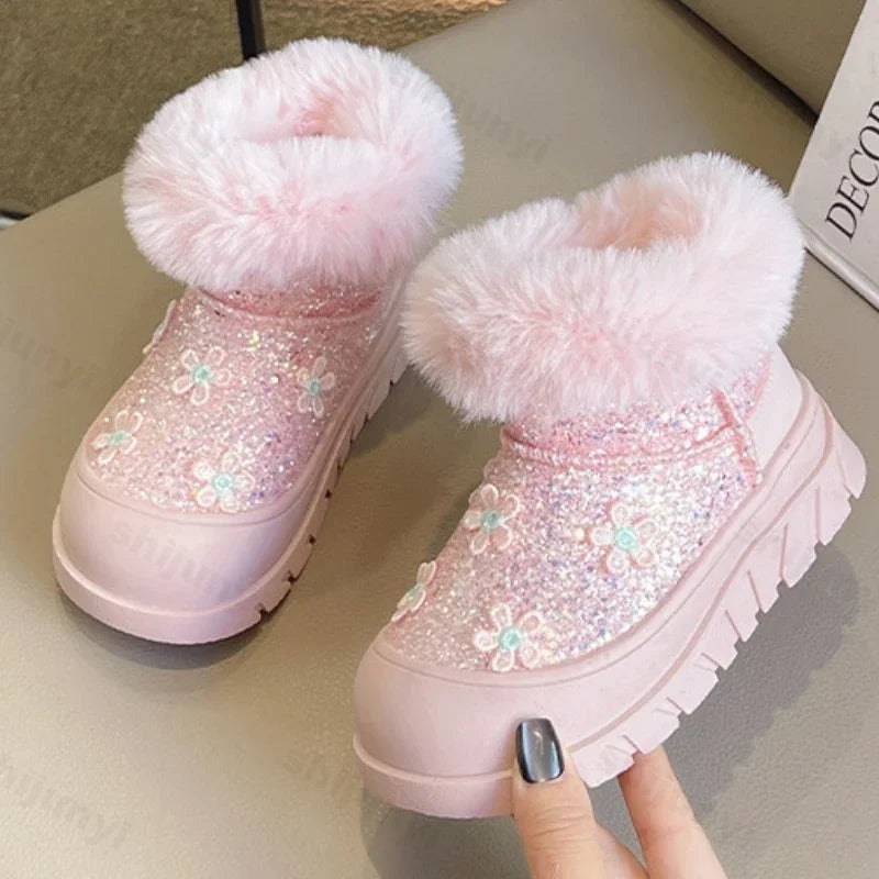 Princess Girls Glittering Fashion Warm Fur Boots childrensterritory