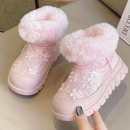 Princess Girls Glittering Fashion Warm Fur Boots childrensterritory