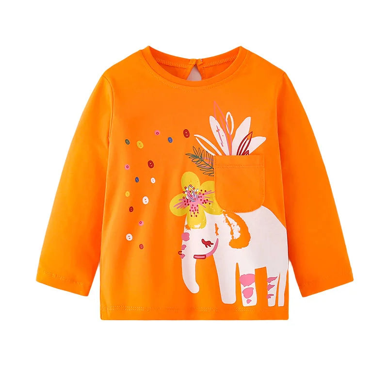 Full-Sleeve Animal Print Cotton T-Shirts For Girls childrensterritory
