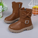 Kids Solid Color Long Snow Boots with Buckle Design childrensterritory