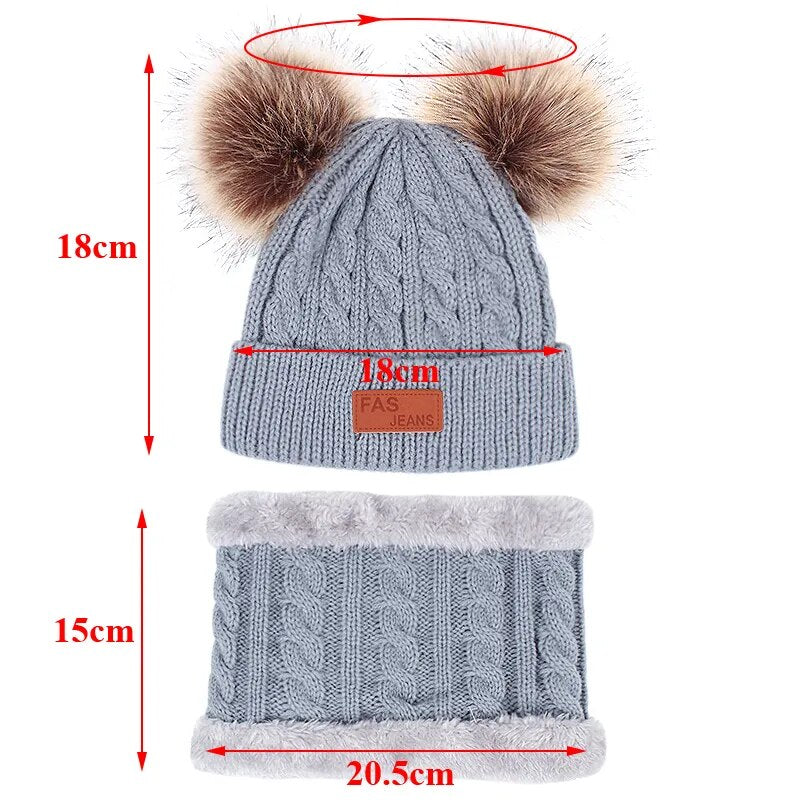Toddler 3Pcs Cute Pompom Knitted Hats Scarf Gloves Set childrensterritory