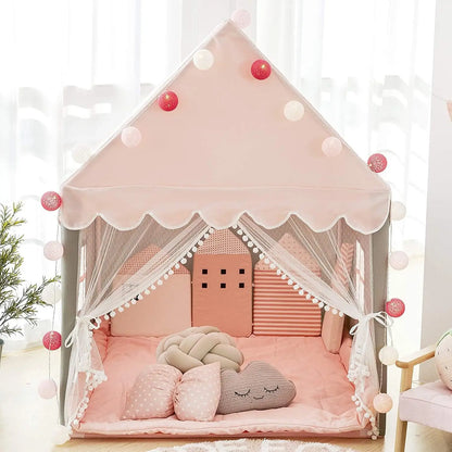 Large Playhouse Tent with Pompoms Door Curtains childrensterritory
