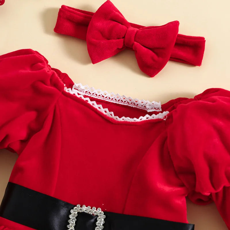 Girls' Belt Design Christmas Party Dresses