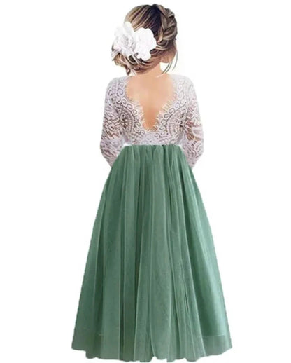 Kids Girls Flower Lace Design Princess Party Dresses for Summer childrensterritory