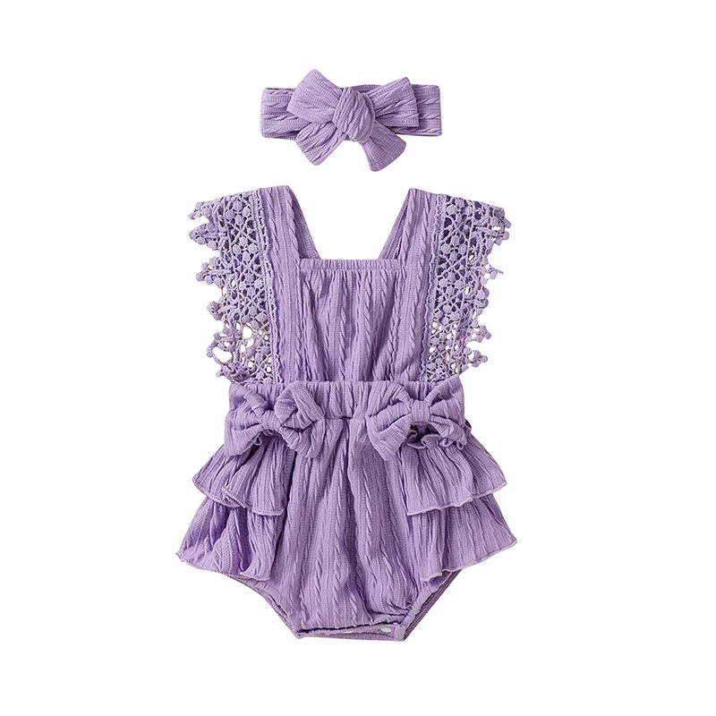 Baby Girl Cotton Linen Bow-knot Sleeveless Romper
