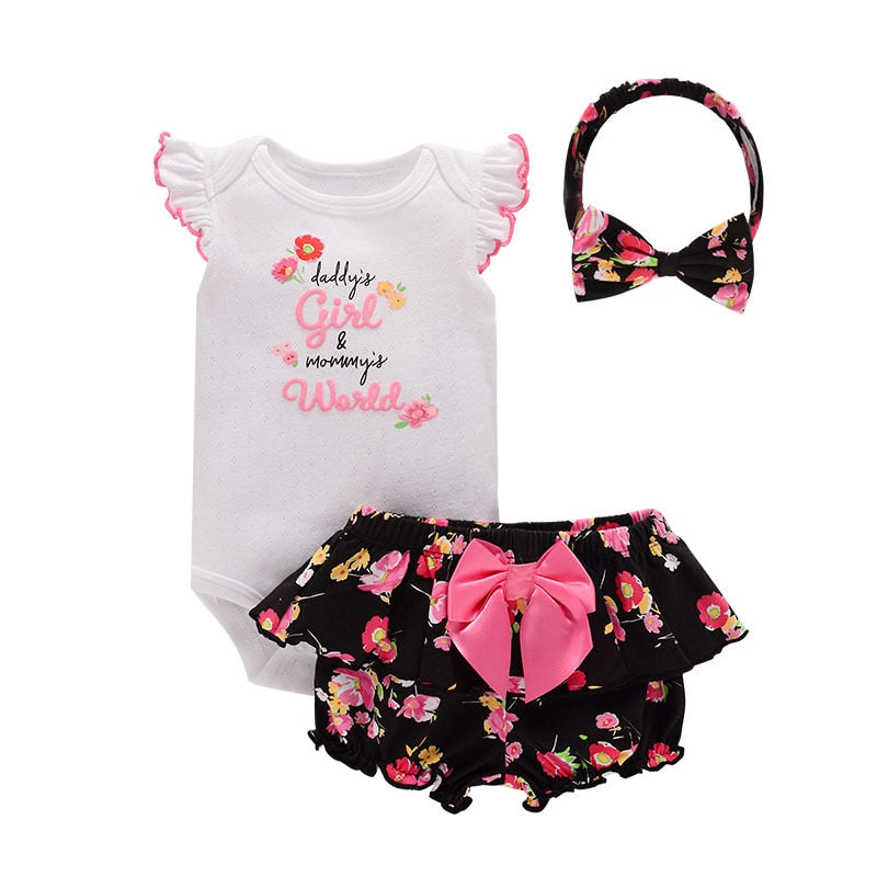 Baby Girl Floral Bodysuit and Shorts with Headband Sets childrensterritory