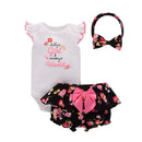 Baby Girl Floral Bodysuit and Shorts with Headband Sets childrensterritory