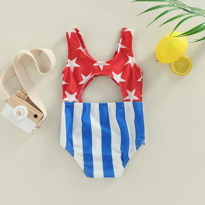 Baby Girl Stars Strip Print Sleeveless Swimwear childrensterritory