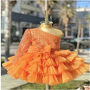 Sequined Tiered Tulle Wedding Dress with Bow for Kids Girls