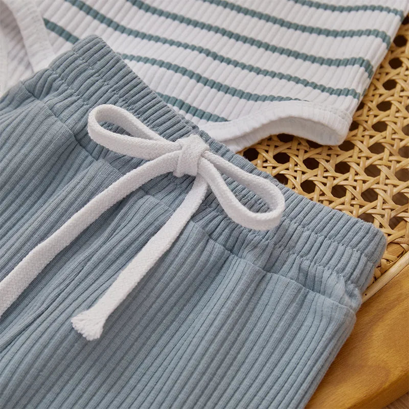 Ribbed Stripe Soft Cotton Romper Pants for Baby childrensterritory