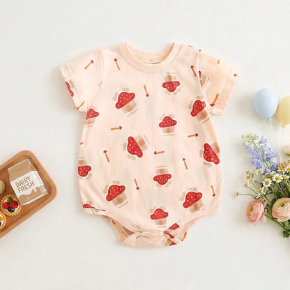 Baby Unisex Short Sleeve Printed Cotton Romper
